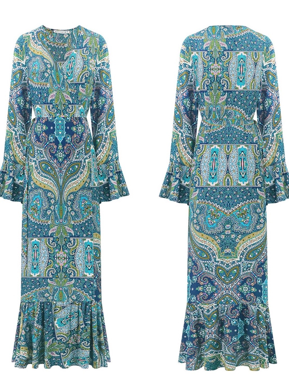 ❤️‍🔥BNWT❤️‍🔥 Boho Paisley Maxi Wrap Dress - Teal Blue - Picture 4 of 4